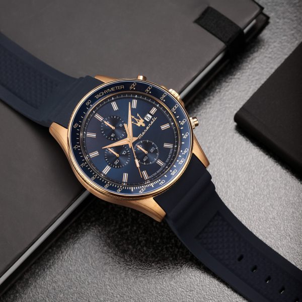 Maserati Sfida 44mm Blue Gold Chronograph Watch Discount