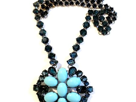 Giora Necklace with Blue Swarovski Precious Stones and Turquoise Cabochon Online now