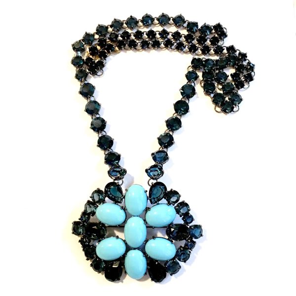 Giora Necklace with Blue Swarovski Precious Stones and Turquoise Cabochon Online now