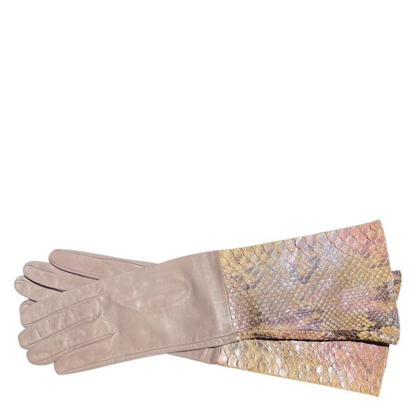 Natural Pearly Genuine Python Leather Long Gloves For Discount