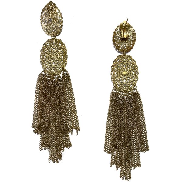 Giora  Oval Earrings with Long Fringe Pendant Supply