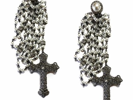 Giora  Eternity Fashion Cross Earrings with Pearls and Swarovski Crystals Elements Online Sale