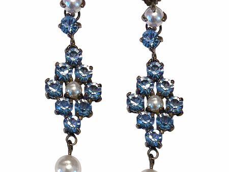 Giora  Earrings with Blue Swarovski Crystal and Pearl For Discount