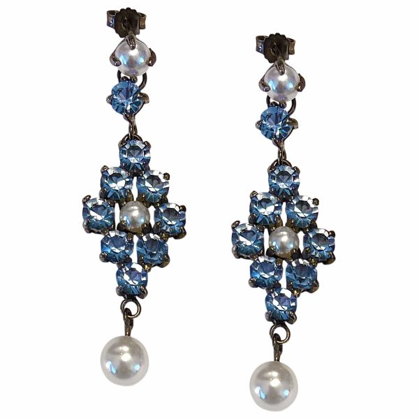 Giora  Earrings with Blue Swarovski Crystal and Pearl For Discount