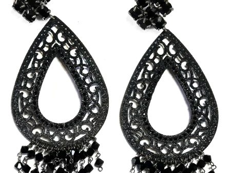 Giora  Oval Earrings Black Glitter and Swarovski Crystal Online Hot Sale