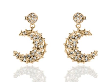 Giora Earrings Moon Shape in Bronze With Swarovski Crystals. Online Hot Sale