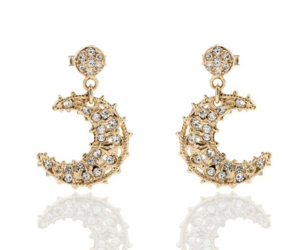 Giora Earrings Moon Shape in Bronze With Swarovski Crystals. Online Hot Sale