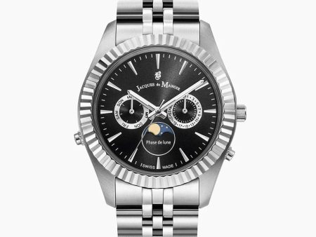 Jacques du Manoir Inspiration Moonphase 40mm Day-Date Silver Black Watch Online now