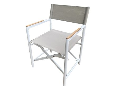 SILLA DE EXTERIOR NEW DIRECTOR EN ALUMINIO BLANCO Y TELA GRIS For Discount