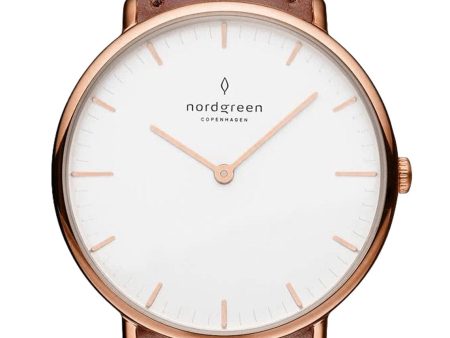 Nordgreen Native 28mm Rose Gold Case Brown Leather Strap Watch Supply