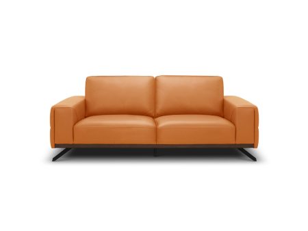 SOFA DE TRES ASIENTOS EUSTON II EN FRENTE DE PIEL COLOR NARANJA Discount