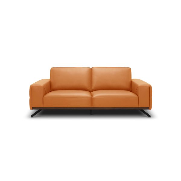 SOFA DE TRES ASIENTOS EUSTON II EN FRENTE DE PIEL COLOR NARANJA Discount