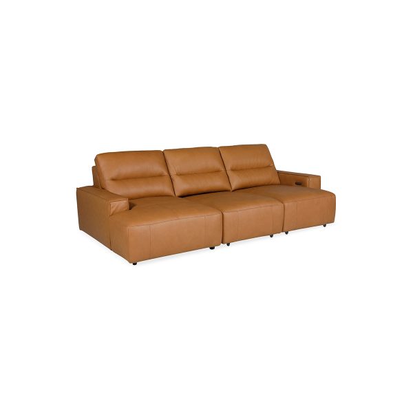 SOFA SECCIONAL RECLINABLE ELECTRICO CON FRENTE DE PIEL CAMEL Online