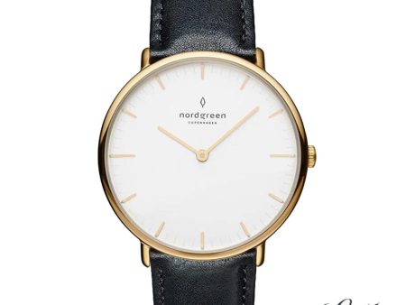 Nordgreen Native 28mm Black Leather Strap Watch on Sale