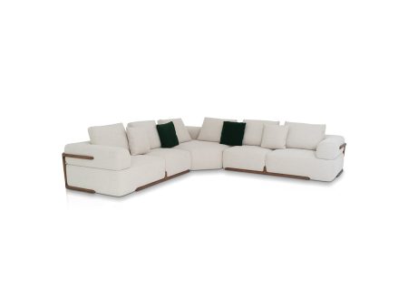 SOFA SECCIONAL ESTACIONARO EN TELA BEIGE on Sale