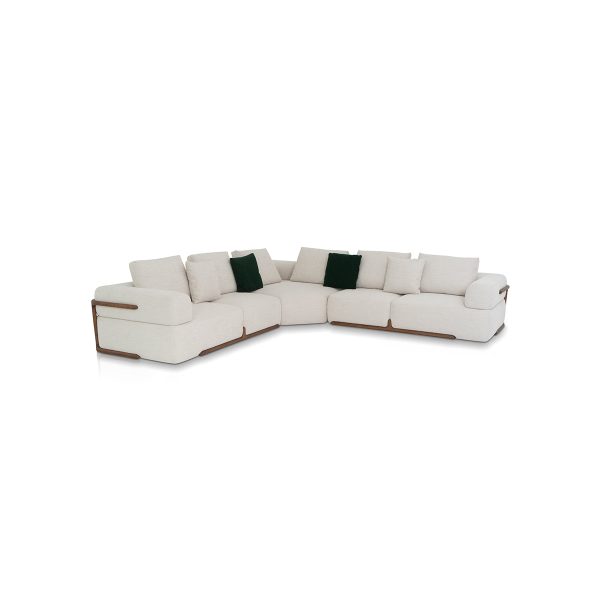 SOFA SECCIONAL ESTACIONARO EN TELA BEIGE on Sale