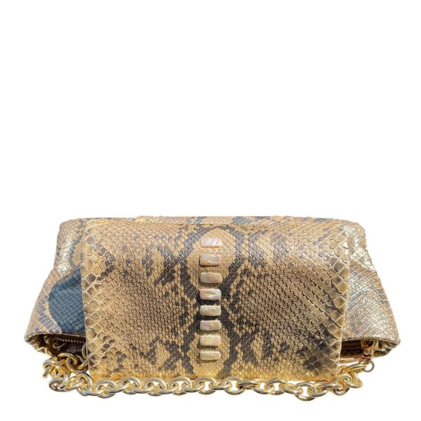 Pearly Gold Python Clutch With Nacre  Pearls Decoration Online