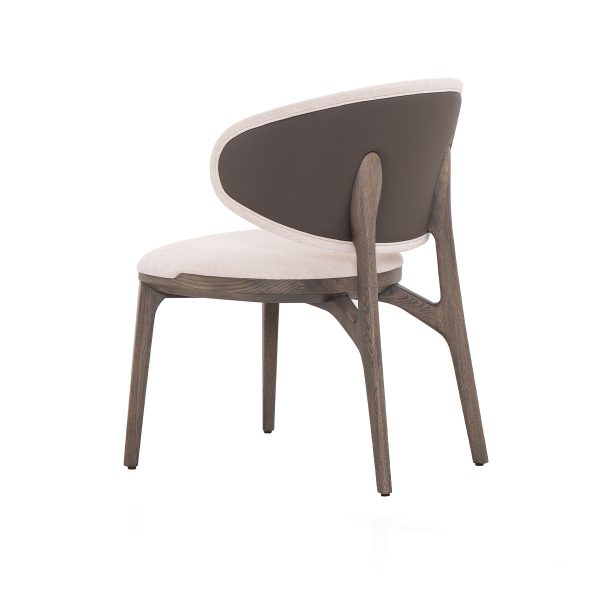 SILLA DE COMEDOR EN TELA BEIGE ESPALDAR EN PIEL MARRON  Y ACABADO DE MADERA GRIS Online Sale