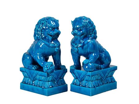 ***SET DE 2 FIGURAS DE LEON EN PORCELANA COLOR AZUL For Cheap