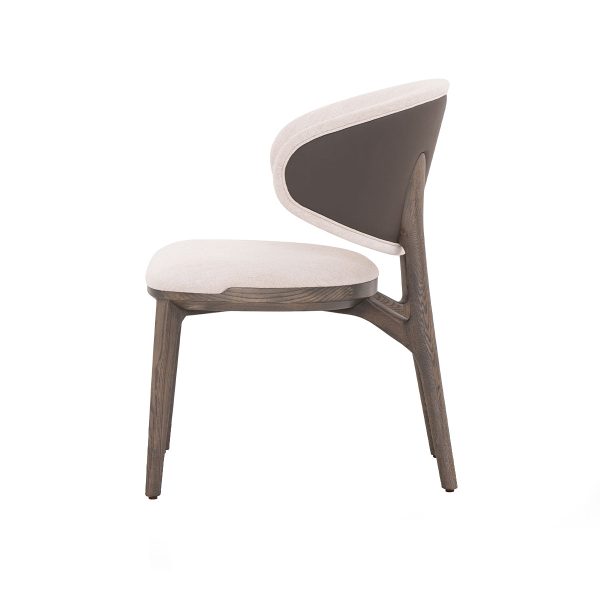 SILLA DE COMEDOR EN TELA BEIGE ESPALDAR EN PIEL MARRON  Y ACABADO DE MADERA GRIS Online Sale