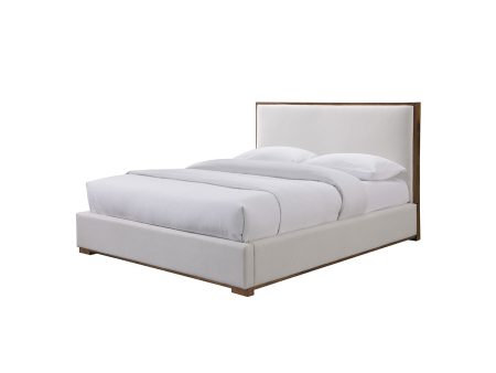 CAMA QUEEN ALLEN EN TELA BEIGE Y PATAS ACABADO DE MADERA Online Hot Sale