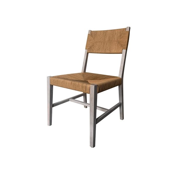 SILLA DE COMEDOR DE ACABADO EN MADERA GRIS CON ASIENTO Y RESPALDO EN CUERDA For Discount