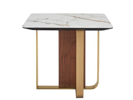 ***MESA DE CENTRO CON TOPE  DE CERAMICA CON BASE MARRON Y METAL DORADO Discount