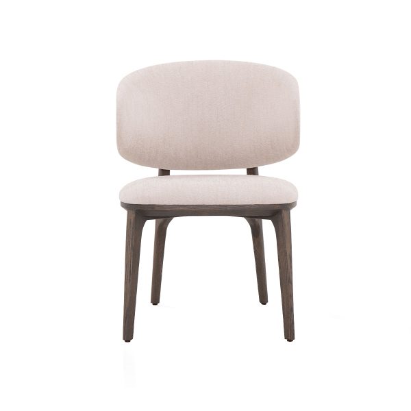 SILLA DE COMEDOR EN TELA BEIGE ESPALDAR EN PIEL MARRON  Y ACABADO DE MADERA GRIS Online Sale