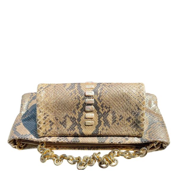 Pearly Gold Python Clutch With Nacre  Pearls Decoration Online