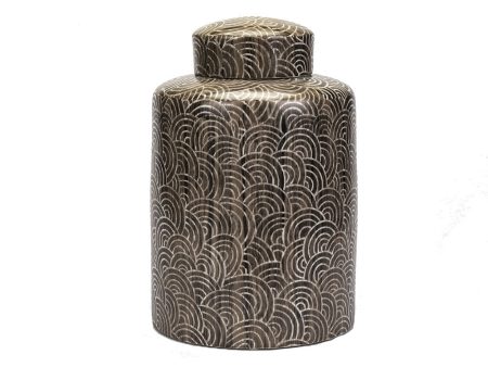 ***CONTENEDOR DE PORCELANA PATRON DECORATIVO GRIS Y BLANCO For Sale