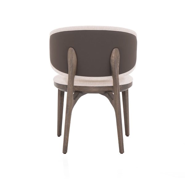 SILLA DE COMEDOR EN TELA BEIGE ESPALDAR EN PIEL MARRON  Y ACABADO DE MADERA GRIS Online Sale