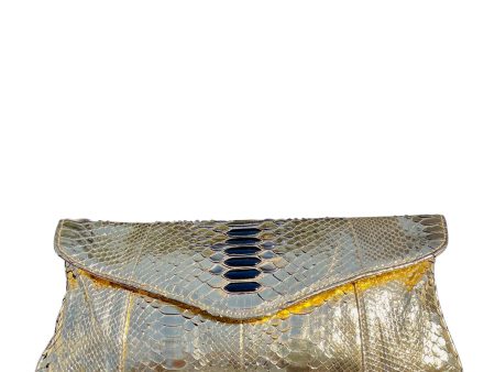 Metallic Gold Python Clutch With Onix And Grey Mother Pearl Decoration Online Sale