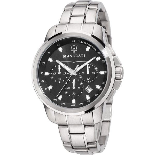 Maserati Successo 44mm Silver Watch Chronograph With Black DIal on Sale