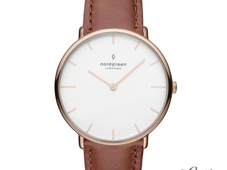 Nordgreen Native 32mm Rose Gold Case Brown Leather Strap Watch Online