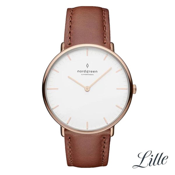 Nordgreen Native 32mm Rose Gold Case Brown Leather Strap Watch Online