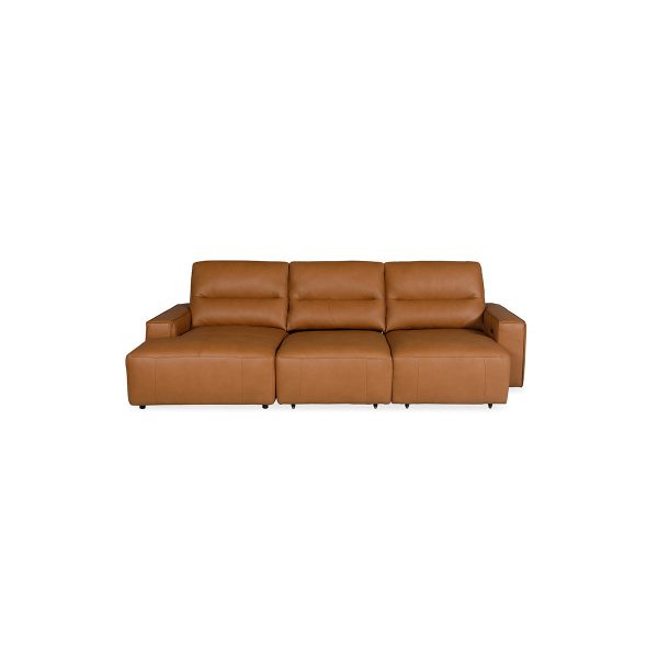 SOFA SECCIONAL RECLINABLE ELECTRICO CON FRENTE DE PIEL CAMEL Online