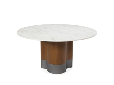 MESA DE COMEDOR REDONDA CON TOPE ESTILO MARMOL BLANCO Y BASE EN ACABADO DE MADERA Online Hot Sale