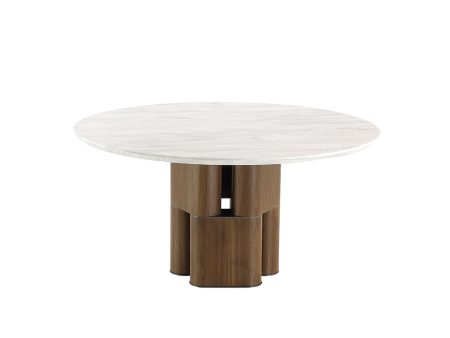 MESA DE COMEDOR ESTILO MARMOL Y BASE ACABADO DE MADERA Fashion