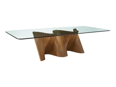 MESA DE COMEDOR CON TOPE DE VIDRIO Y BASE ACABADO EN MADERA Online now