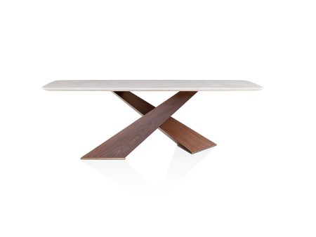 MESA DE COMEDOR CON TOPE ESTILO MARMOL Y BASE EN ACABADO MADERA Online now