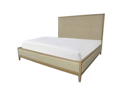 *****CAMA KING TAPIZADA EN TELA BEIGE Y PATAS ACABADO EN MADERA ENVEJECIDA Online Hot Sale