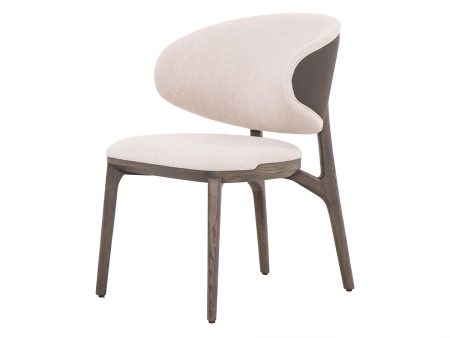 SILLA DE COMEDOR EN TELA BEIGE ESPALDAR EN PIEL MARRON  Y ACABADO DE MADERA GRIS Online Sale