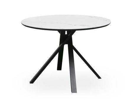 MESA DE COMEDOR CON TOPE REDONDO EN CERAMICA BLANCA  Y PATAS NEGRAS Online Sale