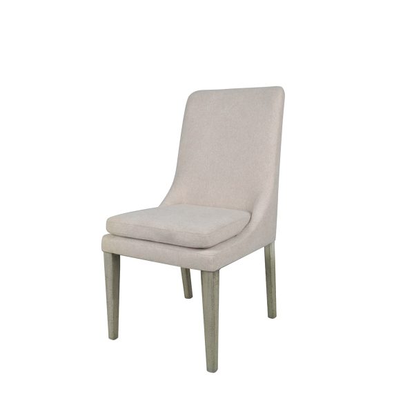 SILLA DE COMEDOR EN TELA BEIGE CON PATAS ACABADO EN MADERA Online Hot Sale