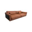 SOFA ESTACIONARIO DE TRES ASIENTOS CON FRENTE DE PIEL MARRON Online