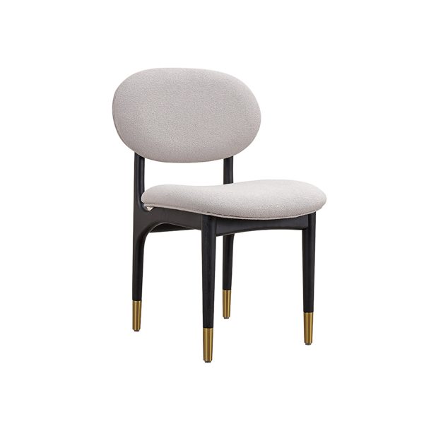 SILLA DE COMEDOR EN TELA BEIGE CON PATAS NEGRAS CON CASQUILLOS DORADOS For Sale