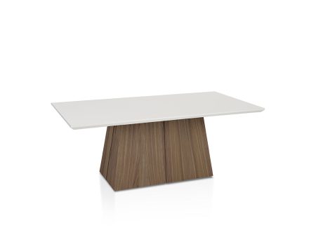 MESA DE COMEDOR CON TOPE BLANCO CON BASE ACABADO EN MADERA Fashion