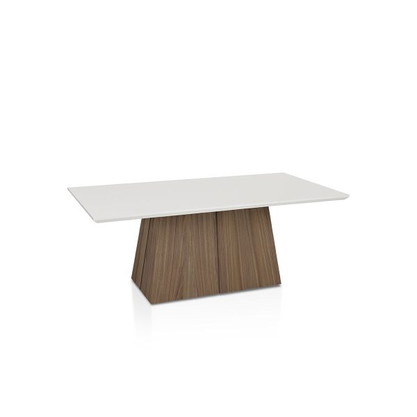 MESA DE COMEDOR CON TOPE BLANCO CON BASE ACABADO EN MADERA Fashion