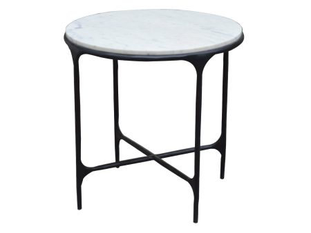 MESA LATERAL EN METAL NEGRO CON TOPE ESTILO MARMOL For Cheap