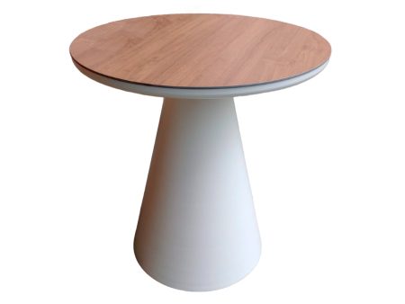 MESA DE COMEDOR DE EXTERIOR  BLANCA CON TOPE ACABADO DE MADERA For Cheap